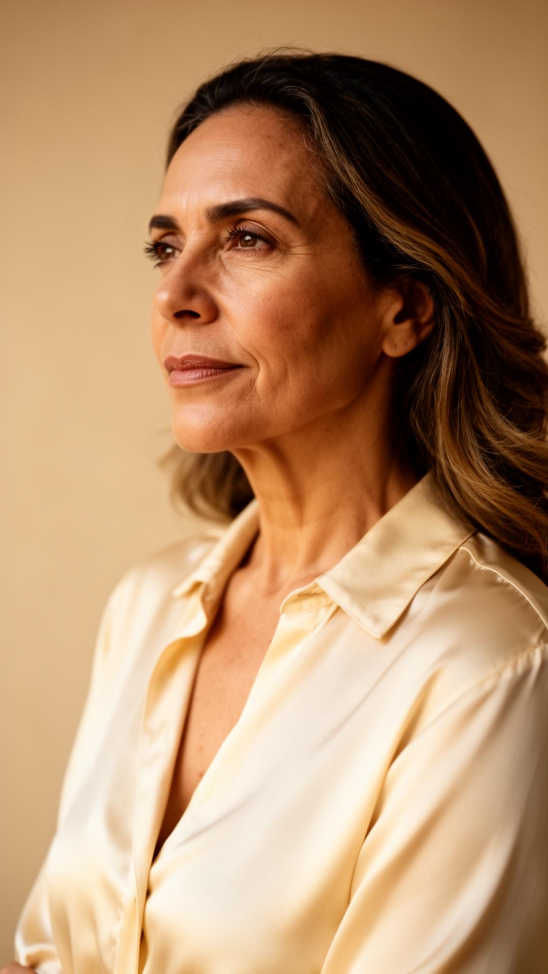 Mulher serena olhando para a luz